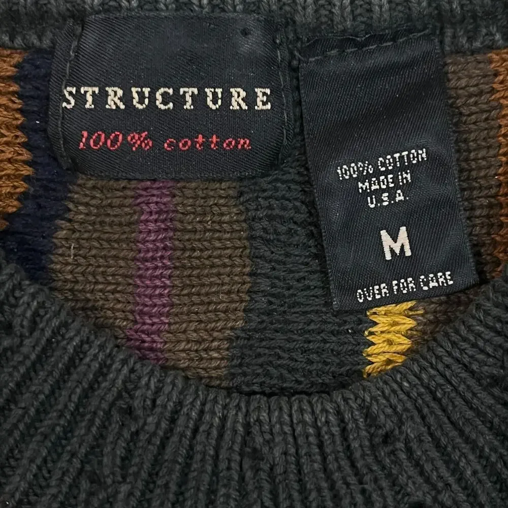 Vintage STRUCTURE Men's M large Textured Striped Knit Coogi style Sweater